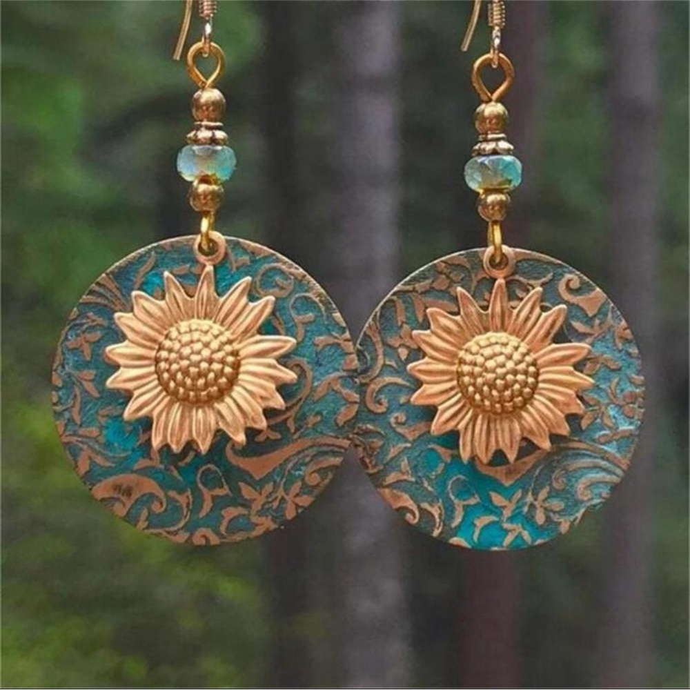 Boho Vintage Style Sunflower Earrings